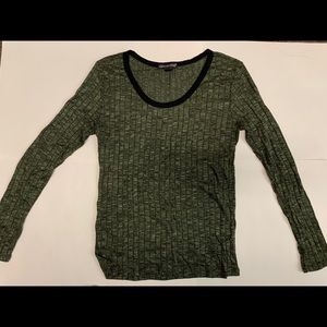 Ribbed Olive Green Scoop Neck Long Sleeve